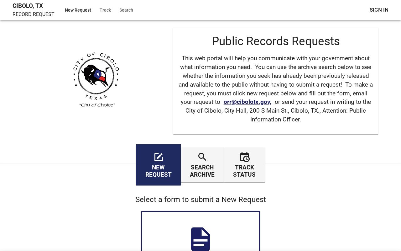 Cibolo JustFOIA public portal for police and city record requests